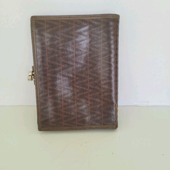 Valentino Bifold Card Bill Holder Brown Wallet Medium Vintage Kisslock Italian - Picture 2 of 11